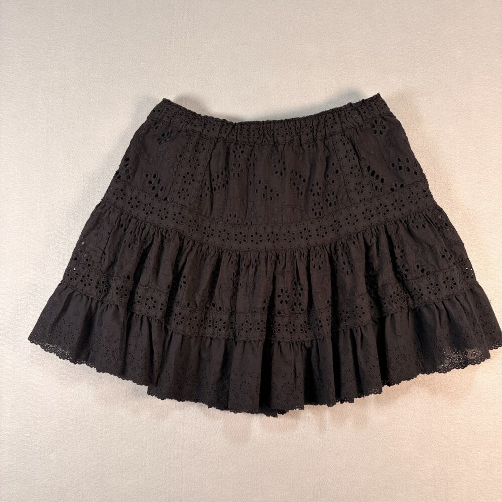 So Me Black Eyelet Tiered Ruffle Mini Skirt Size Large